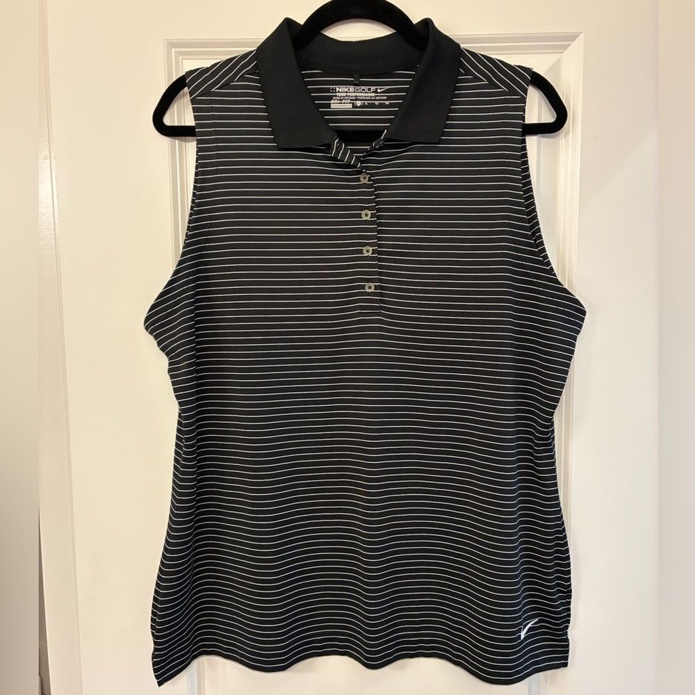 NIKE Striped Golf Tour Performance Dri Fit Sleeveless Polo Black 585881 Size XL